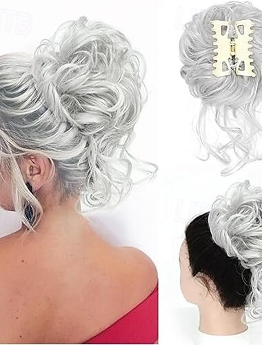  Messy Bun Haarteil mit Krallenclip, lockiger, gewellter Kunsthaarknoten, zerzauster Hochsteckfrisur, Haarverlängerung, Haargummi, langer Bart, Chignon-Dutt, Haarteile für Frauen