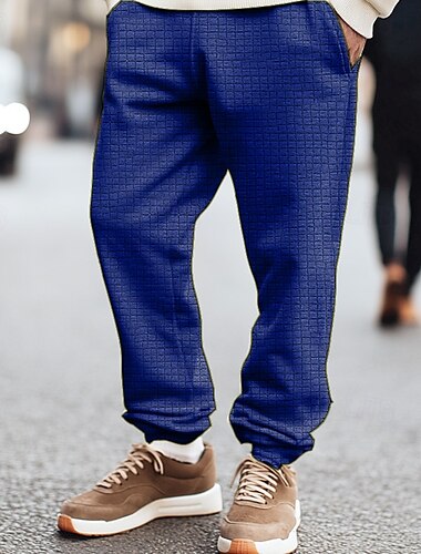  Men's Sweatpants Joggers Trousers Waffle Pants Pocket Plain Soft Outdoor Full Length Casual Daily Weekend Sports Fashion Black Blue Micro-elastic