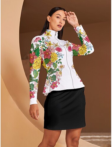  Cárdigan de golf para mujer para invierno, camiseta de manga larga con estampado floral, ropa de golf para mujer, conjuntos, prendas de vestir