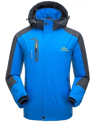  Herren Regenjacke Außen Wasserdicht Winddicht Wanderoutfits Wanderbekleidung Frühling Herbst Windjacke Patchwork Dunkelgrau Schwarz Gelb