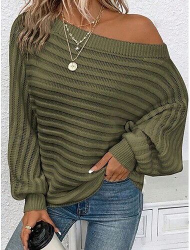  Per donna Felpa Pullover Maglione Informale Morbido Colore puro A coste Senza spalline Lavorato a maglia Manica lunga Top regolari Maglia Esterno Giornaliero Fine settimana Nero Bianco Autunno