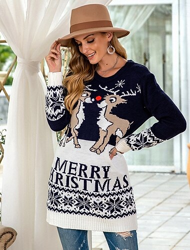  Reno Suéter navideño feo Pullover Saltador De Punto Mujer Navidad Carnaval Navidad Gracioso Adultos Fiesta Navidad Cima