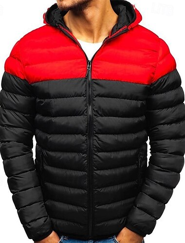  Herren Daunenjacke Steppjacke übergangsjacke Gefütterte Jacke Tasche Polyester Fleecegefüttert Urlaub Alltagskleidung Date Regulär Mode Lässig Bequem Thermowarm Herbst Winter Farbblock Schwarz Rote