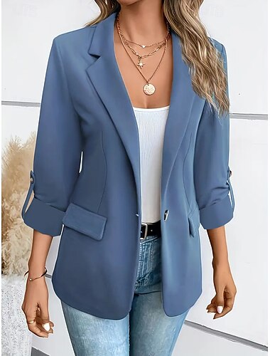  Mujer chaqueta Botón Color sólido Casual / Diario Elegante Ajuste regular Ropa de calle Manga Larga Invierno Granate S