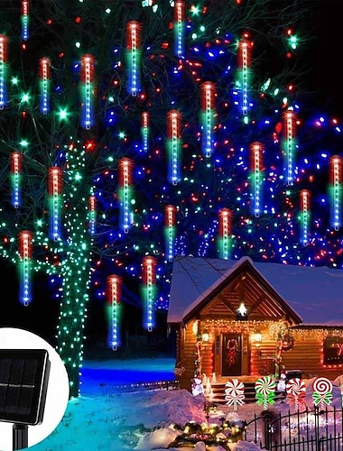  1pc Solar Meteor Shower Light, 30cm 8 Tubes 192 LEDs Eaves Christmas tree Lights for Christmas Tree & Garden Decoration