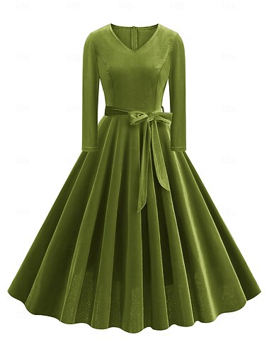  Retro / vintage Lata 50. Hepburn Sukienka Krój A Okrągły dekolt Strój na bal maskowy Damskie Karnawał Nowy Rok Bal maskowy Codzienne Wieczór panieński Dla dorosłych Sukienka