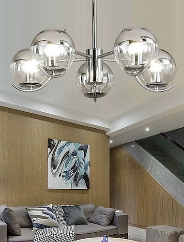  Lustre de plafond chromé créatif nordique lustre de plafond LED chromé moderne éclairage suspendu d'exposition d'art corps galvanisé éclairage LED 3/4/5 tête de lumière 110-240v