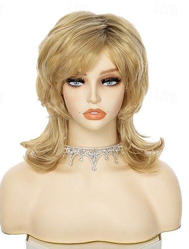  Perucas sintéticas Liso Corte Assimétrico Peruca Médio Loiro Cabelo Sintético Mulheres Design de moda Macio Natural Loiro