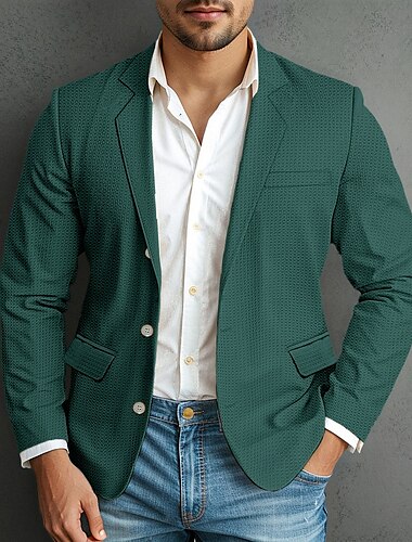  Herren Waffeljacke Blazer Jacke Sportmantel formelle Hochzeit Jahrestag elegante Mode Frühling&amp;Herbst Waffelstoff schlichter einreihiger Zweiknopf-Blazer dunkelbraun schwarz dunkelgrün khaki
