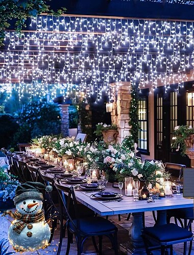  10m 400leds Solar Eiszapfen Vorhang Lichterketten Weihnachten Außenhof Garten Traufe Zaun Treppe festliche Atmosphäre dekorative Lichterkette