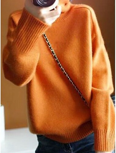  Damen Pullover Brautkleider schlicht Weich Einfarbig Gerippt Rollkragen Strick Langarm Normale Oberteile Stricken Outdoor Täglich Wochenende Marineblau Orange Herbst Winter
