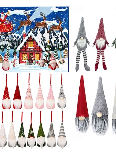  Calendario de Adviento de gnomos navideños 2025, 24 piezas de decoración de gnomos, calendario de Adviento de Navidad con cuenta regresiva, figuras de juguete coleccionables de muñecos enanos Gonks, adorno de calendario de Adviento de vacaciones navideñas