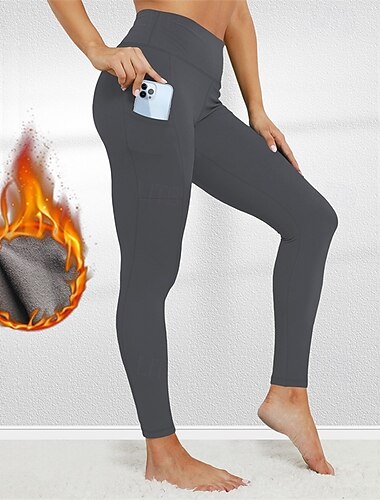  Damskie Spodnie do jogi Legginsy do jogi Legginsy z podszewką z polaru Boczne kieszenie Wyszczuplenie brzucha Podnoszenie pośladków Wysoka talia Joga Trening w siłowni Pilates Legginsy 3/4 Czarny