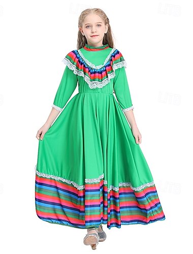  kinderkleidung Mädchen Cosplay-Kleid Party Kleid Farbblock Streifen Langarm Leistung Halloween Party Patchwork Schön Süß Polyester Maxi abendkleider A Linie Kleid Frühling Herbst 4 Jahre + Gelb Rote
