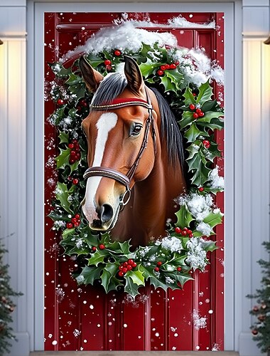  decorações de porta de natal capas de porta guirlanda de natal tapeçaria de porta cortina de porta decoração pano de fundo porta interna/externa banner para porta da frente fazenda animal cavalo