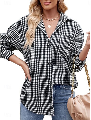  Damen Freizeitjacke Outdoor Strasse Freizeitskleidung Herbst Winter Standard Mantel Regular Fit warm Atmungsaktiv Stilvoll Brautkleider schlicht Jacken Langarm Streifen und Plaid Mit Taschen Bedruckt