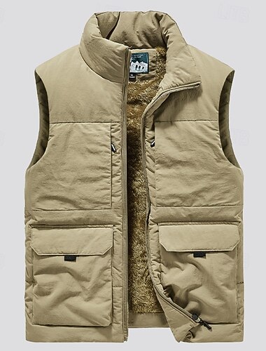  Herren Angelweste Täglich Lässig Frühling & Herbst Tasche Polyester Bequem Einfarbig Reisverschluss Stehkragen Schwarz Khaki Dunkelblau Dunkelgray Weste