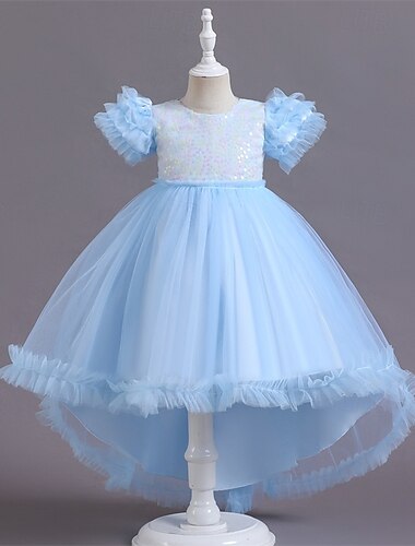  kinderkleidung Mädchen Cosplay-Kleid Party Kleid Feste Farbe Regenbogen Kurzarm Leistung Weihnachten Gitter Rückenfrei Patchwork Schön Süß Polyester Maxi abendkleider Schaukelkleid Tüll-Kleid Winter