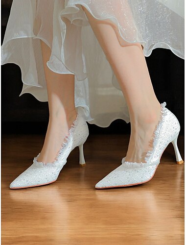  Damen Pumps mit spitzer Spitze aus lila Tweed – stylische Pumps mit Struktur und ausgefransten Kanten für schicke Outfits und besondere Anlässe