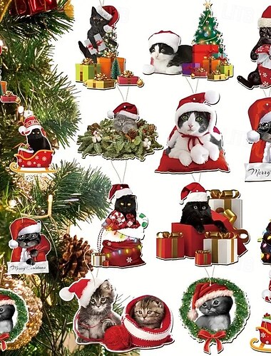  24 sztuki drewnianych czarnych ozdób świątecznych w kształcie kotów, świąteczne dekoracje wiszące na Święto Dziękczynienia, Halloween i nie tylko, wielofunkcyjne sezonowe zawieszki idealne dla