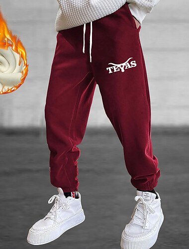  Herren Texas Fleece-Jogginghose Elastischer Kordelzug in der Taille Brautkleider schlicht Outdoor Strasse Alltagskleidung Tasche Thermik Winter 3D-Druck Schwarz Rote Blau