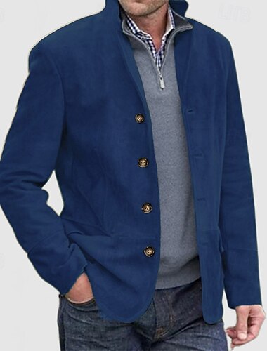  Voor heren Bruin suède jasje Buiten Alledaagse kleding Warm nappi Zak Herfst Winter Effen Modieus Retro vintage Opstaand Normaal Zwart Koningsblauw blauw Paars Bruin Jacks