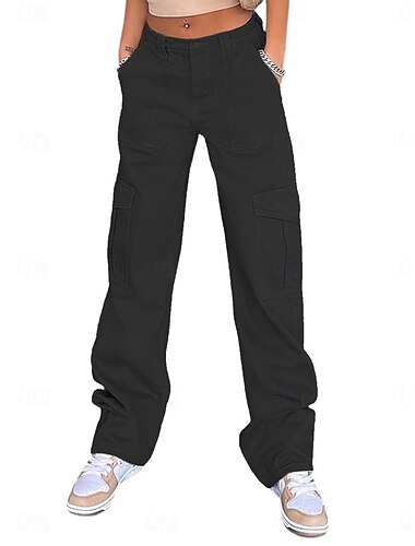  Damen Cargohose Cargohosen Chinesisch Chino Modisch Strassenmode In voller Länge Hoher Taillenbund Glatt Tasche Bequem Weich Komfortabel Mikro-elastisch Outdoor Strasse Schwarz Khaki Grau Frühling