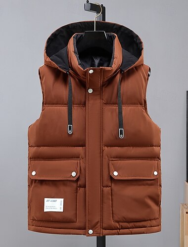  Herren Puffer Weste Kapuzenweste Steppweste Freizeitskleidung Urlaub Ausgehen Modisch Basic Frühling & Herbst Zip Multi Pocket Polyester Komfortabel Glatt Versteckt Ständer Regular Fit Schwarz Wei