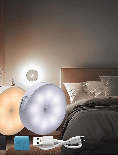  Luz nocturna con sensor de movimiento de 8 led, luz de gabinete de escalera recargable por USB, encendido/apagado automático, ideal para cocina, dormitorio, armario, escaleras y pasillo