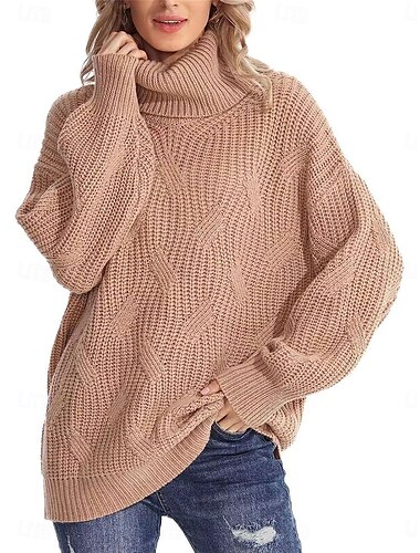  Per donna Felpa Pullover Maglione Informale Morbido Colore puro A coste A collo alto Lavorato a maglia Manica lunga Top regolari Maglia Esterno Giornaliero Fine settimana Vino Blu Autunno Inverno
