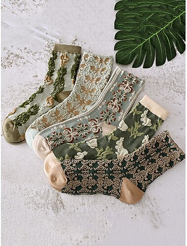  Calcetines vintage con bordados florales para mujer: diseño retro elegante, ideal para uso diario