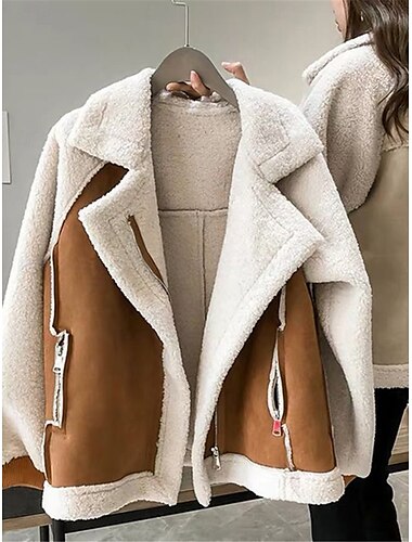  Dames Fleecejack Teddy jas Houd Warm Ademend Vetoketju Zak Met fleece gevoerd Casual Effen Vakantie Straat Alledaagse kleding Uitgaan Rits Normaal Strijkijzer Normale pasvorm Lange mouw bovenkleding