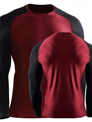  Men's Running T-Shirt Long Sleeve Tee Tshirt Casual Athleisure Fall Breathable Quick Dry Gym Workout Running Walking Sportswear Activewear Color Block Red Dark Navy Sage