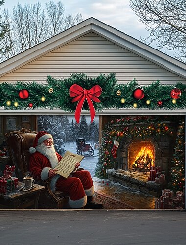  ozdoby na drzwi bożonarodzeniowe osłona drzwi garażowych na zewnątrz święty mikołaj kominek świąteczny baner wiejski duży bożonarodzeniowy tło na święta zewnętrzne drzwi garażowe dekoracje ścienne