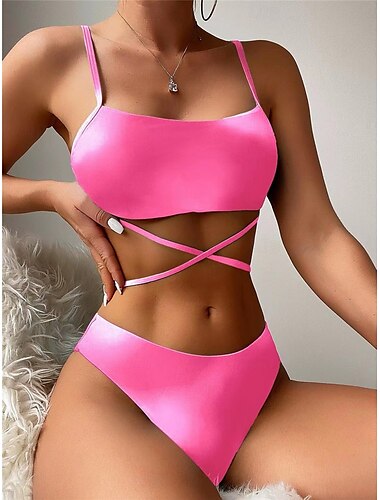  Damen Badeanzug Bikinis Drei Stück Rock Bademode Rückenfrei Schlank Urlaub Strandbekleidung Feste Farbe Ärmellos Badeanzüge