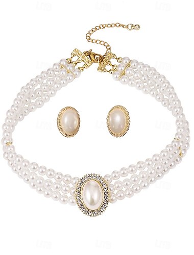  Damen-Vintage-Perlenhalskettenset mit Strass-Anhänger – eleganter mehrlagiger Perlenschmuck für Hochzeiten und formelle Anlässe