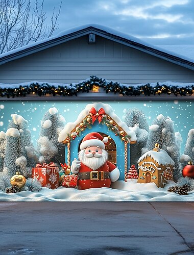  juledørdekorasjoner garasjeportdeksel julenisser alver julenissen utendørs banner stort julebakgrunn for ferie garasjeport hjem veggdekorasjoner dverger