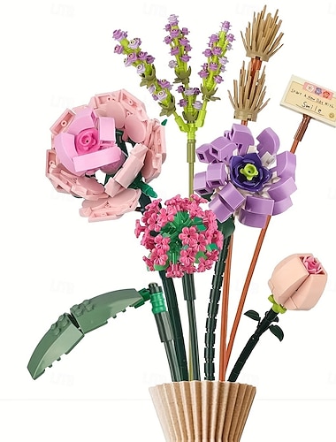  花束ミニビルディングブロックセット - DIY レンガ造りカラフルな家の装飾クリスマスハロウィーンや特別な機会のためのホリデーギフトのアイデア