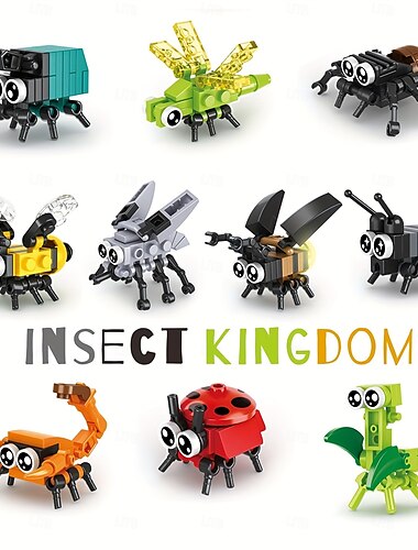  insecten bouwstenen insectenmodel verschillende kleine insecten bouwstenen bij lieveheersbeestje vuurvlieg libel spin speelgoed voor jongen/meisje kinderspeelgoed cadeaus paascadeau kerst halloween