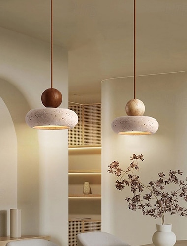  Wabi-Sabi stijl nachtkastje hangende verlichting kroonluchter armatuur gele travertijn kleine hanglamp 85-265v
