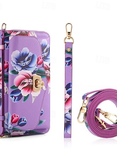  telefon Etui Til S24 Ultra S24 Plus S24 S23 S23 Ultra S23 Plus S22 S22 Ultra Bakdeksel Lommebok-kortveske Glidelås med nøkkelbånd med håndleddsstropp Kontor / Bedrift TPU PU lær