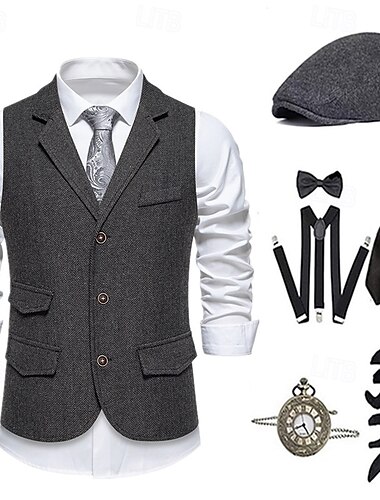  Retro Antiguo Rugido 20s 1920s Accesorios Chaleco Conjunto de accesorios Caballero Hombre Víspera de Todos los Santos Carnaval Año Nuevo Fiesta / Noche Mascarada Víspera de año nuevo Adulto Pañuelo