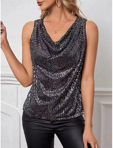  Pentru femei Bluză Camis Culoare solidă Sexy Casual Fără manșon Stil Nautic Topuri obișnuite Zilnic Paiete Negru Trifoi Kaki Vară