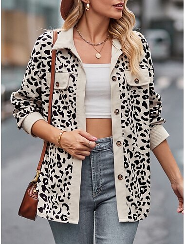  Damen Hemdjacke Shacket warm halten Atmungsaktiv Knopf Tasche Bedruckt Brautkleider schlicht Plaid Urlaub Strasse Freizeitskleidung Ausgehen Einreihiger Verschluss Standard Umlegekragen Regular Fit