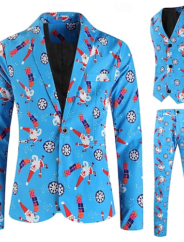  világoskék férfi karácsonyi hópehely öltöny nyomtatott 3 részes karácsonyi szabott illeszkedés egymellű egygombos 2024