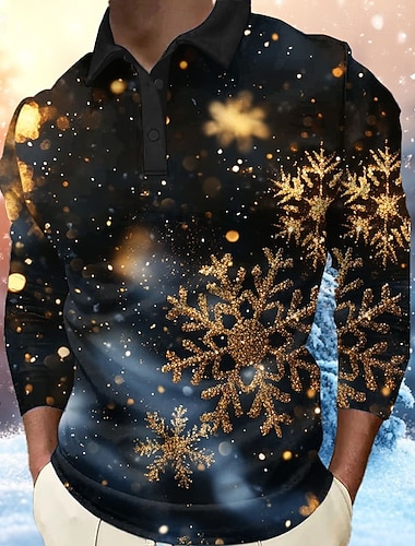  Χριστούγεννα Ανδρικά Χιονονιφάδα Μπλουζάκια πόλο Zip Polo Μακρυμάνικο Μπλουζάκια πόλο Γιακάς Καθημερινό Βραδινό Ρούχα για Πάρτυ Καθημερινή Ένδυση Φερμουάρ Άνοιξη Φθινόπωρο & Χειμώνας Μαύρο