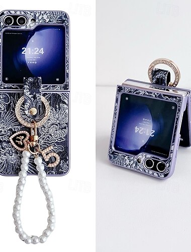  teléfono Funda Para Samsung galaxia Z Flip 7 Z Flip 6 Z Flip 5 Z Flip 4 Z Flip 3 Funda Trasera con correa de muñeca Antigolpes Retro ordenador personal Cuero de PU