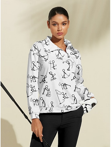  Mujer Sudadera con capucha Negro Blanco Amarillo Manga Larga Camiseta Otoño Invierno Ropa de golf para damas Ropa Trajes Ropa Ropa