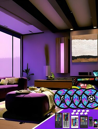  LED ストリップ ライト 20m ブルートゥース DIY カラーチェンジ 2835 RGB キット 隠しコントローラーとリモコン付き - 取り付け簡単 5m 10m 15m テレビのバックライト、部屋や寝室の装飾に