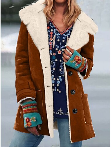  Dames Fleecejack Teddy jas Houd Warm Ademend Knop Zak Met fleece gevoerd Casual Effen Vakantie Straat Alledaagse kleding Uitgaan Enkele rij knopen Normaal Strijkijzer Normale pasvorm Lange mouw